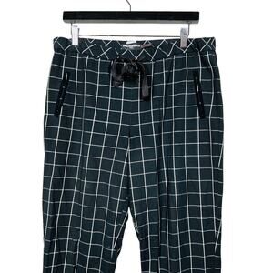 Karl Lagerfeld Plaid Trouser Elastic Drawstring Waist Black Checker - 8